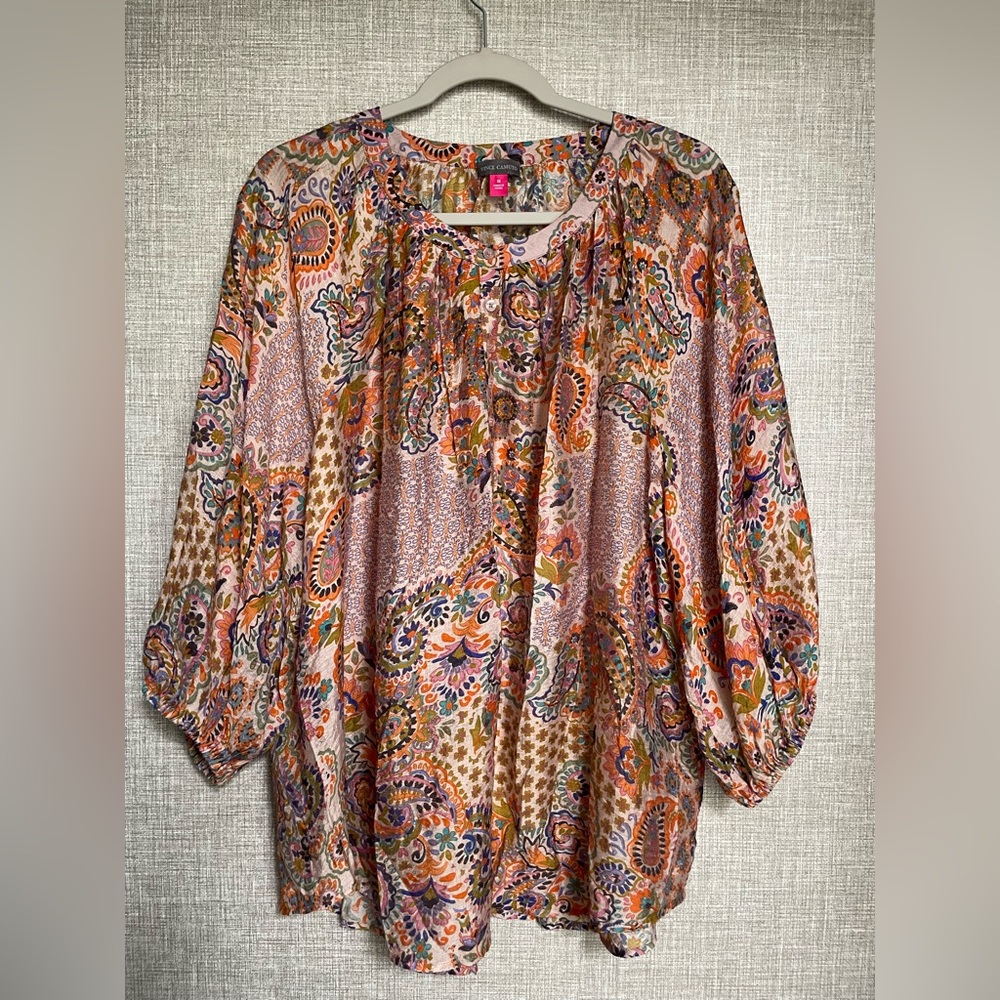 Vince Camuto Pink Multi Paisley Peasant Blouse